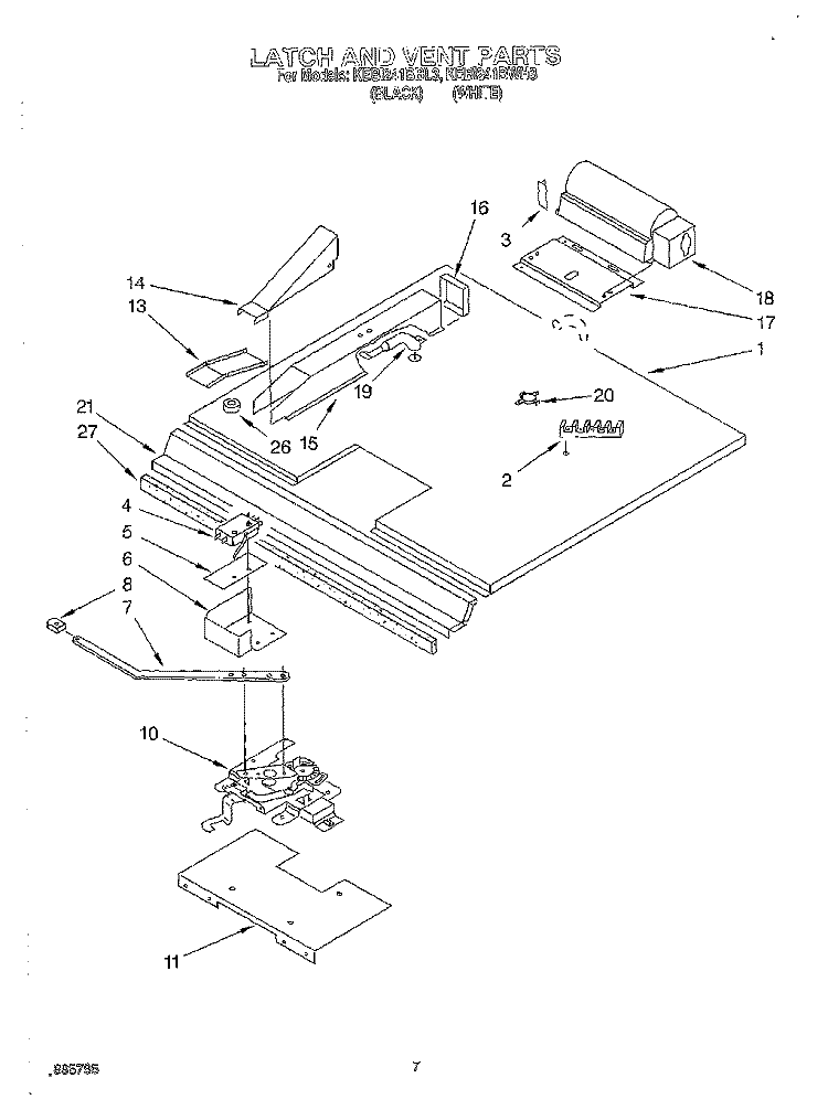 LATCH AND VENT Diagram and Parts List for KEBI241BBL3  KitchenAid Wall Oven
