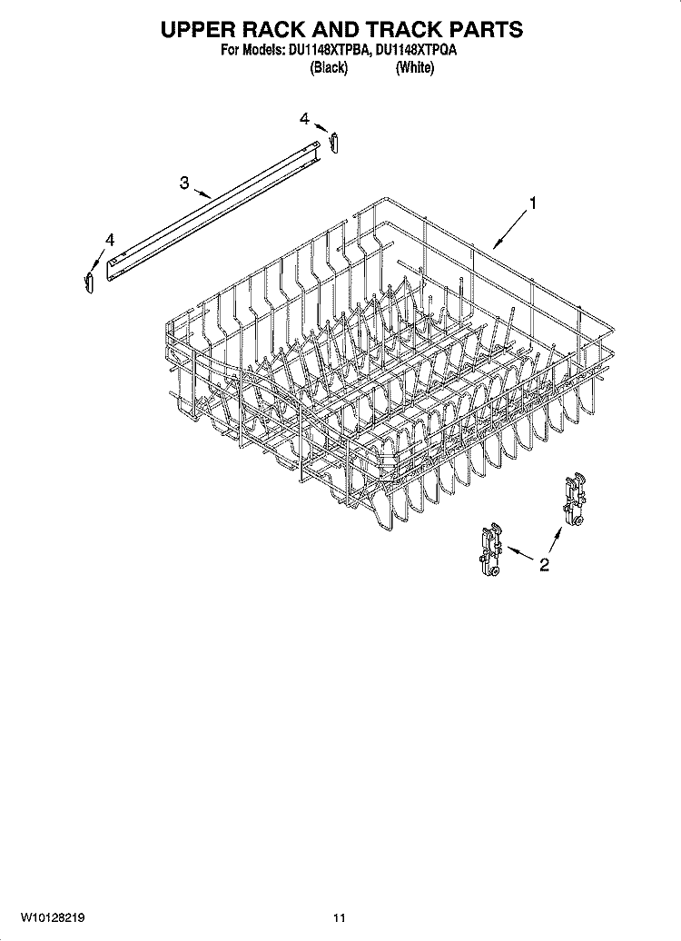 UPPER RACK AND TRACK PARTS Diagram and Parts List for DU1148XTPBA  Whirlpool Dishwasher