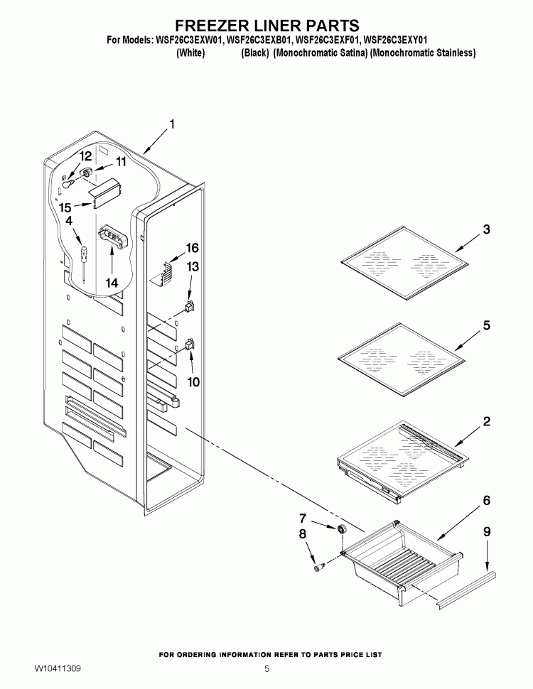 FREEZER LINER PARTS Diagram and Parts List for WSF26C3EXB01  Whirlpool Refrigerator