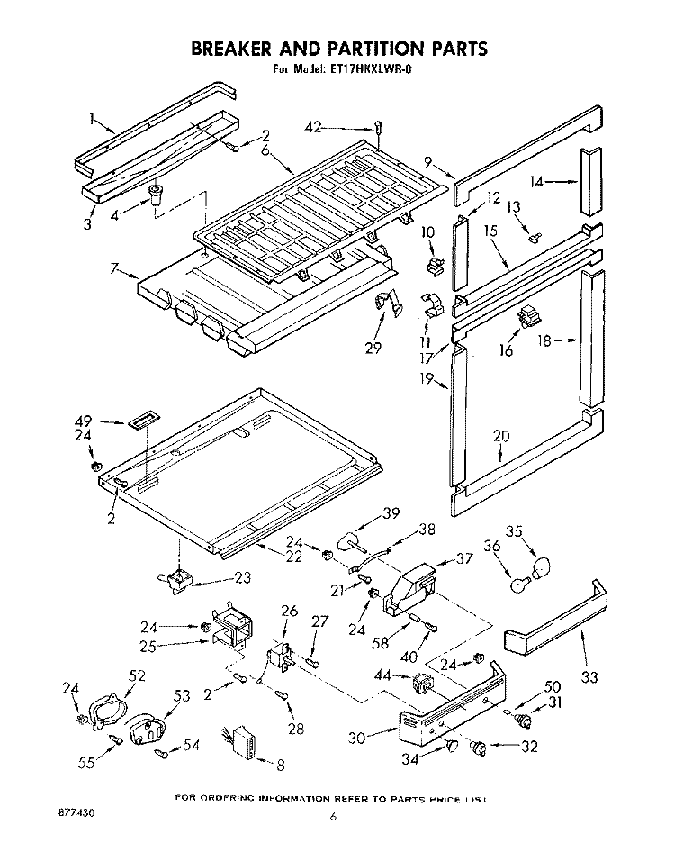 BREAKER AND PARTITION Diagram and Parts List for ET17HKXLWR0  Whirlpool Refrigerator
