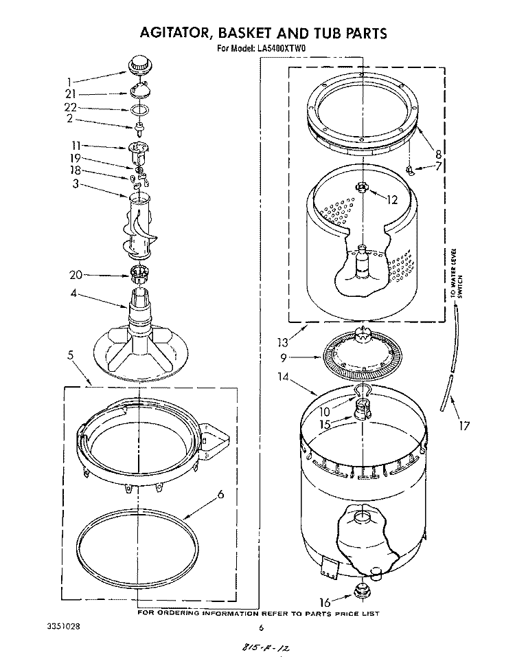 AGITATOR, BASKET AND TUB Diagram and Parts List for LA5400XTN0  Whirlpool Washer