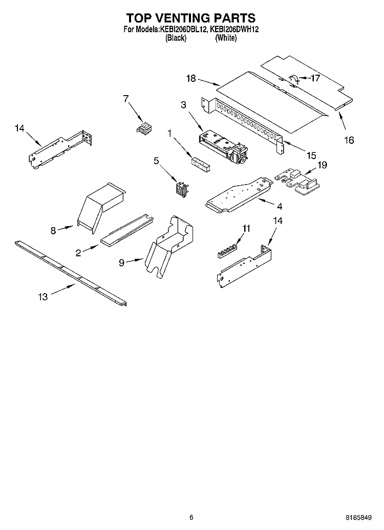 TOP VENTING, OPTIONAL Diagram and Parts List for KEBI206DWH12  KitchenAid Wall Oven