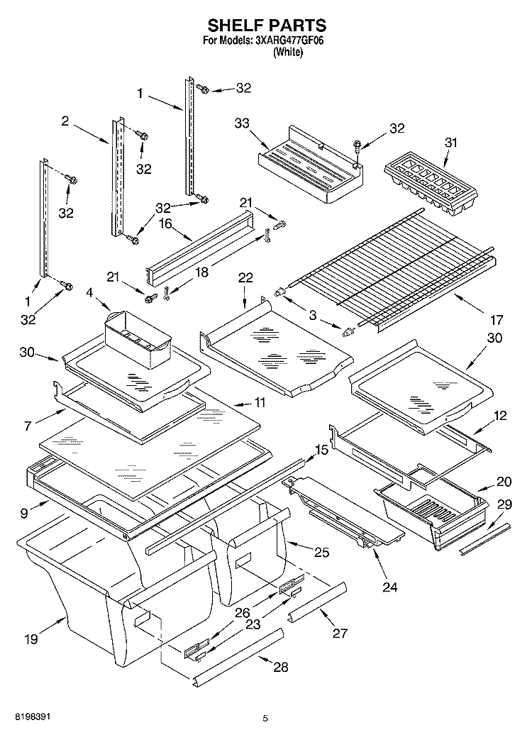 SHELF Diagram and Parts List for 3XARG477GF06  Whirlpool Refrigerator