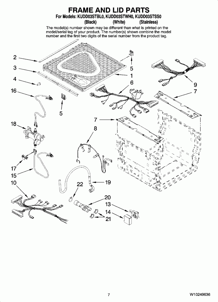 FRAME AND LID PARTS Diagram and Parts List for KUDD03STSS0  KitchenAid Dishwasher