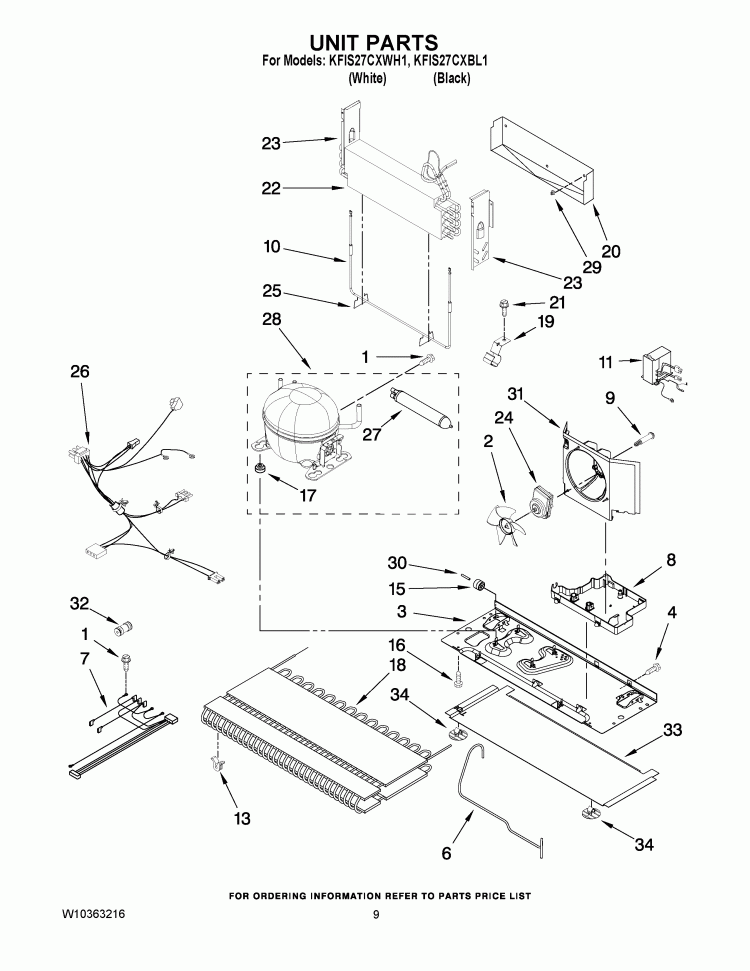 UNIT PARTS Diagram and Parts List for KFIS27CXBL1  KitchenAid Refrigerator