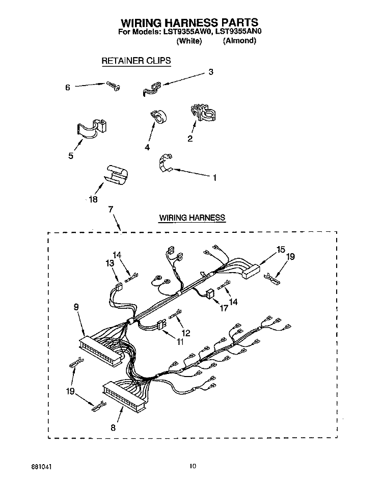 WIRING HARNESS Diagram and Parts List for LST9355AN0  Whirlpool Washer