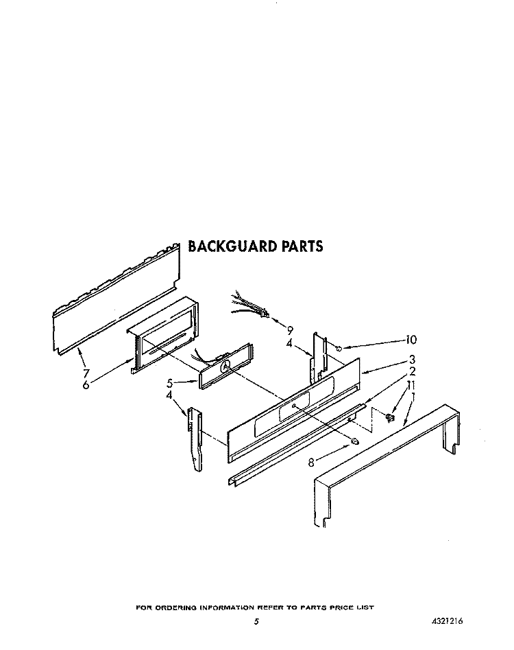 BACKGUARD Diagram and Parts List for SF3300EWW1  Whirlpool Range