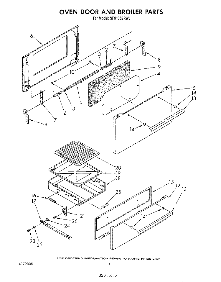 OVEN DOOR AND BROILER Diagram and Parts List for SF0100SRW0  Whirlpool Range