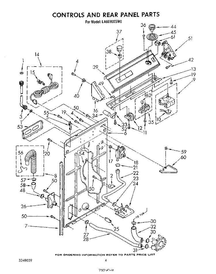 CONTROLS AND REAR PANEL Diagram and Parts List for LA6090XSW0  Whirlpool Washer