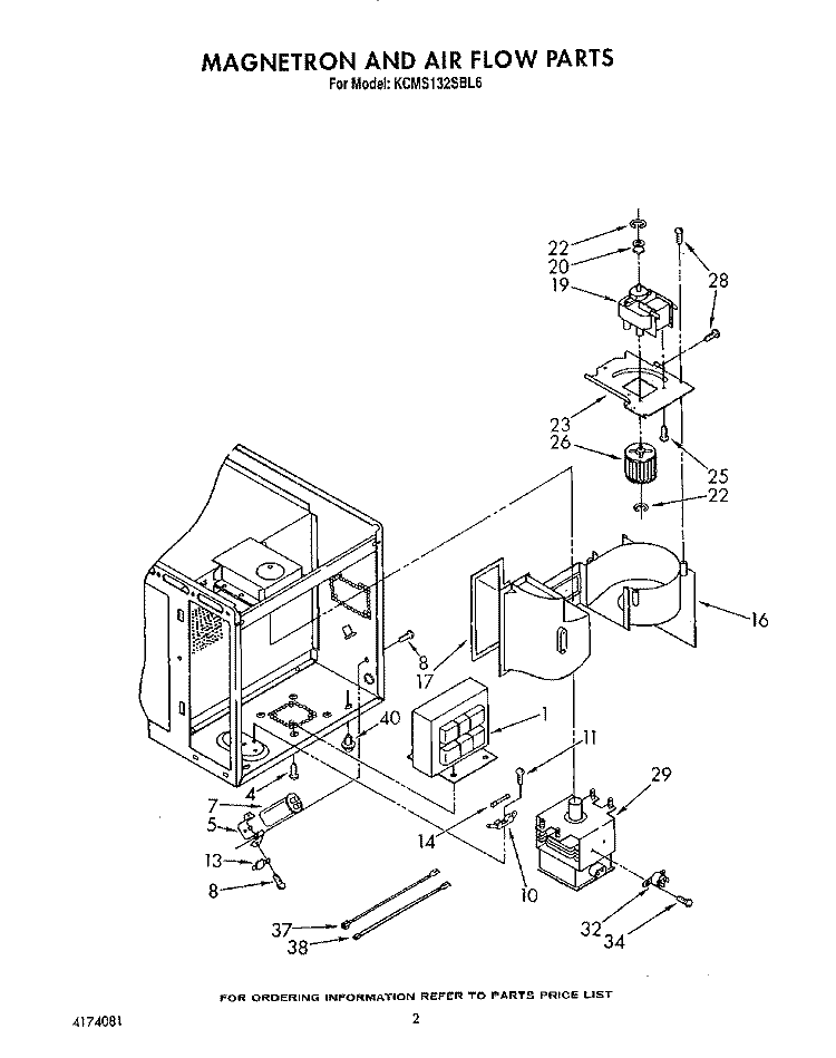 MAGNETRON AND AIR FLOW, LIT/OPTIONAL Diagram and Parts List for KCMS132SBL6  KitchenAid Microwave