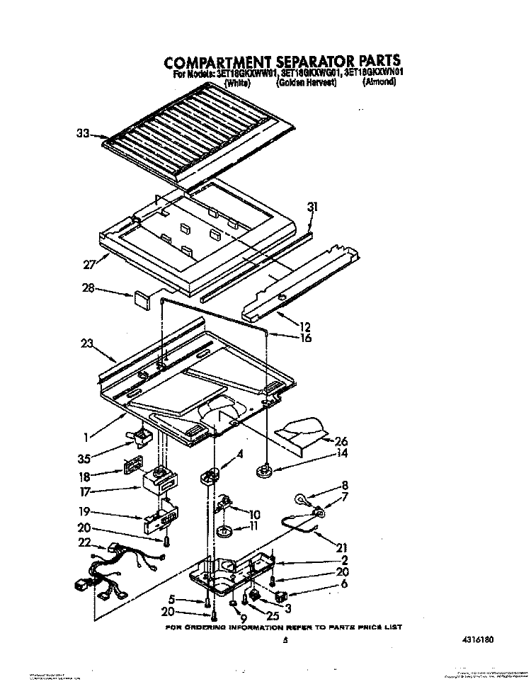 COMPARTMENT SEPARATOR Diagram and Parts List for 3ET18GKXWW01  Whirlpool Refrigerator