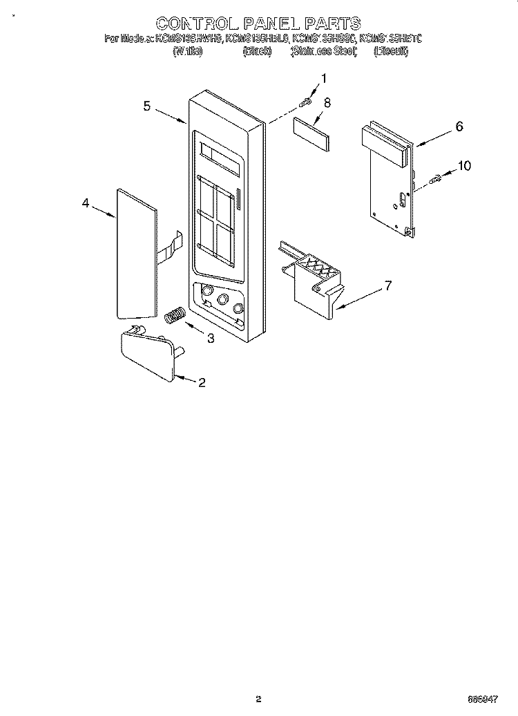 CONTROL PANEL Diagram and Parts List for KCMS135HBL0  KitchenAid Microwave