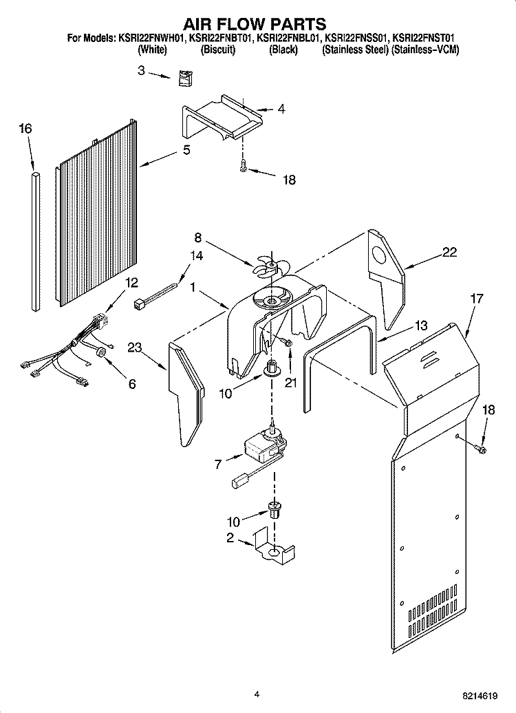 AIR FLOW PARTS Diagram and Parts List for KSRI22FNBL01  KitchenAid Refrigerator