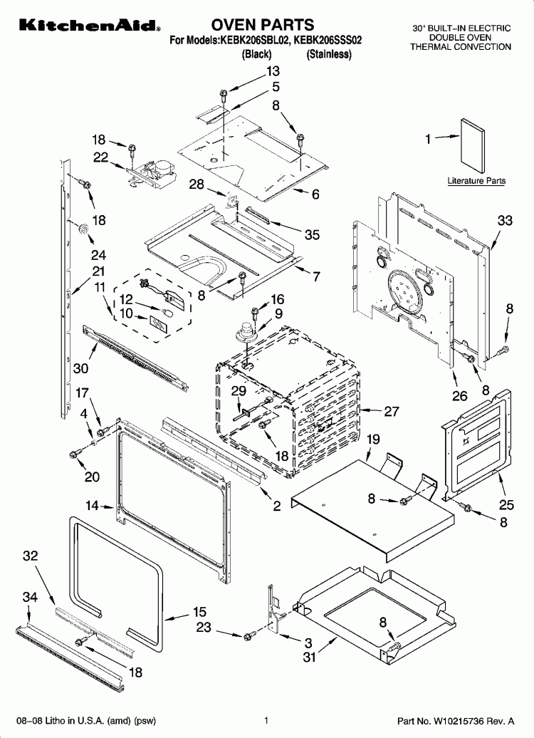 OVEN PARTS Diagram and Parts List for KEBK206SBL02  KitchenAid Wall Oven
