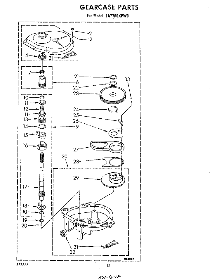 GEARCASE Diagram and Parts List for LA7700XPW0  Whirlpool Washer