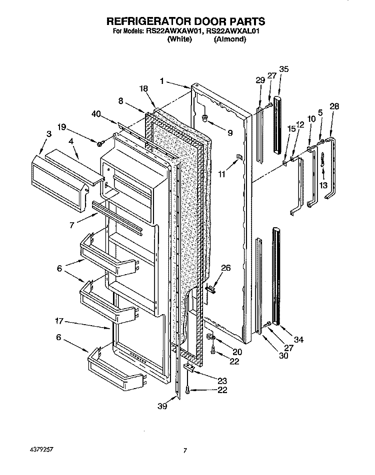 REFRIGERATOR DOOR Diagram and Parts List for RS22AWXAW01  Roper Refrigerator