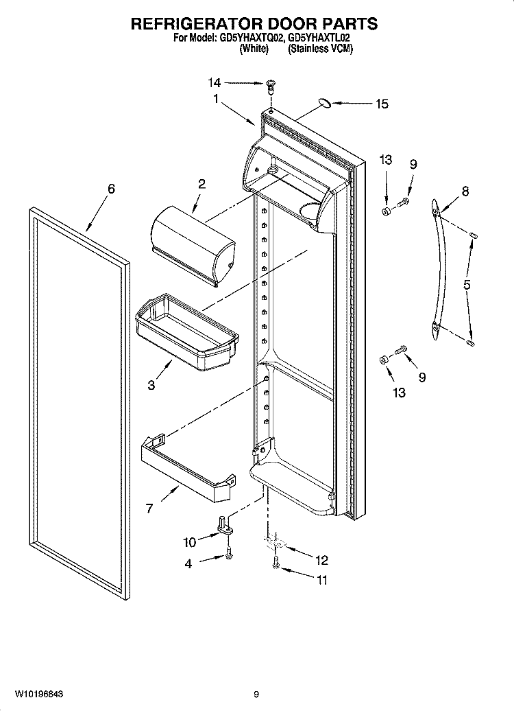 REFRIGERATOR DOOR PARTS Diagram and Parts List for GD5YHAXTL02  Whirlpool Refrigerator