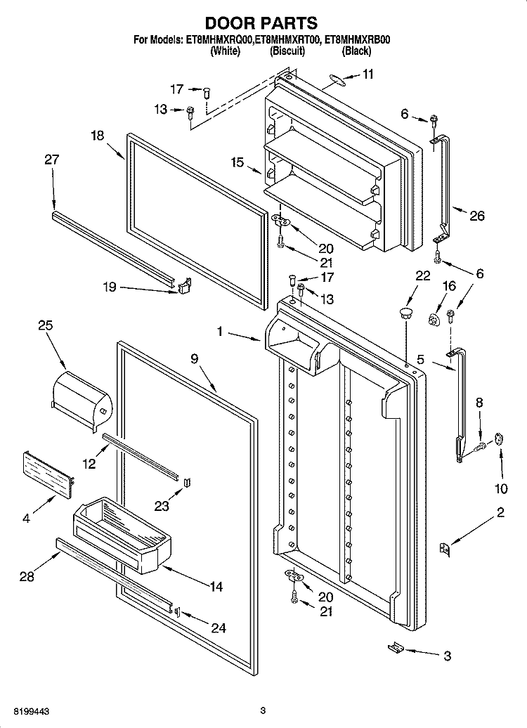 DOOR PARTS Diagram and Parts List for ET8MHMXRB00  Whirlpool Refrigerator