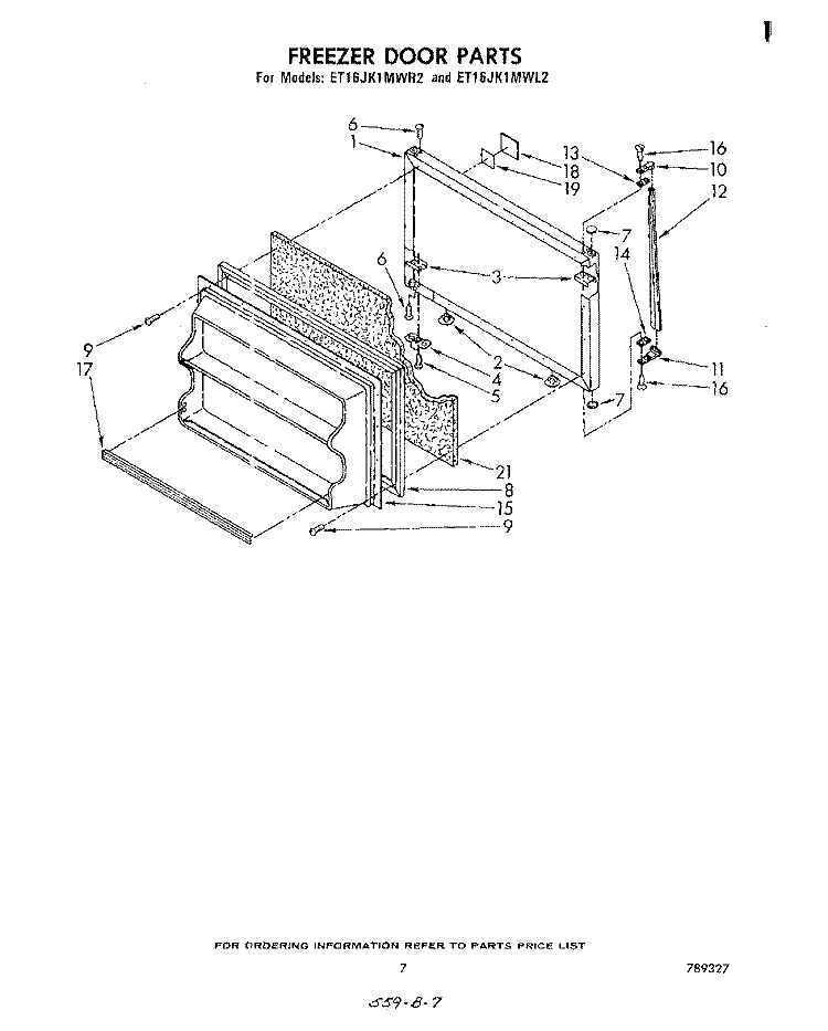 FREEZER DOOR Diagram and Parts List for ET16JK1MWR2  Whirlpool Refrigerator