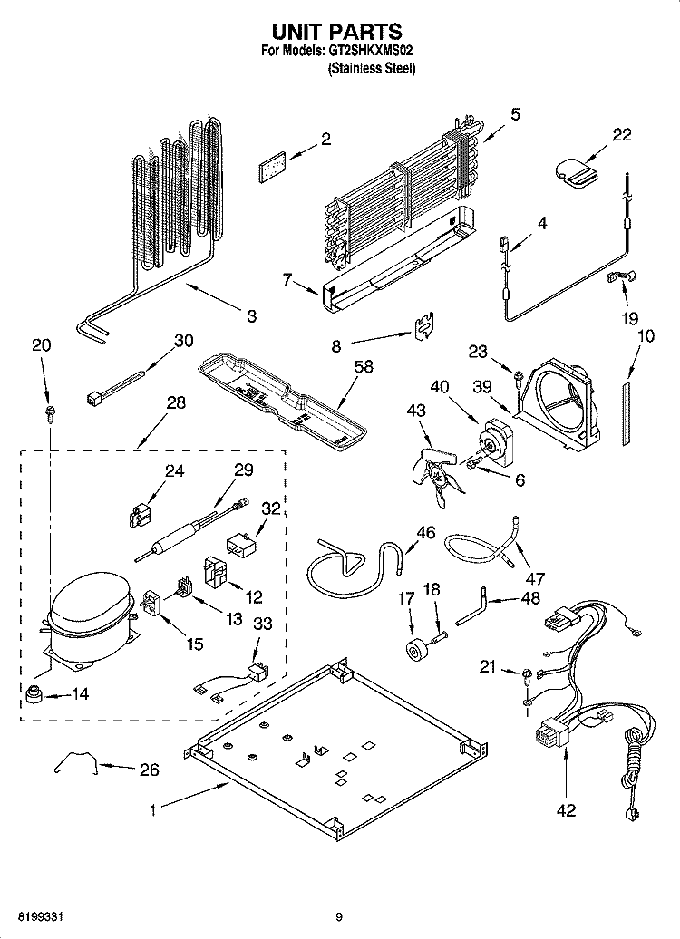 UNIT PARTS Diagram and Parts List for GT2SHKXMS02  Whirlpool Refrigerator