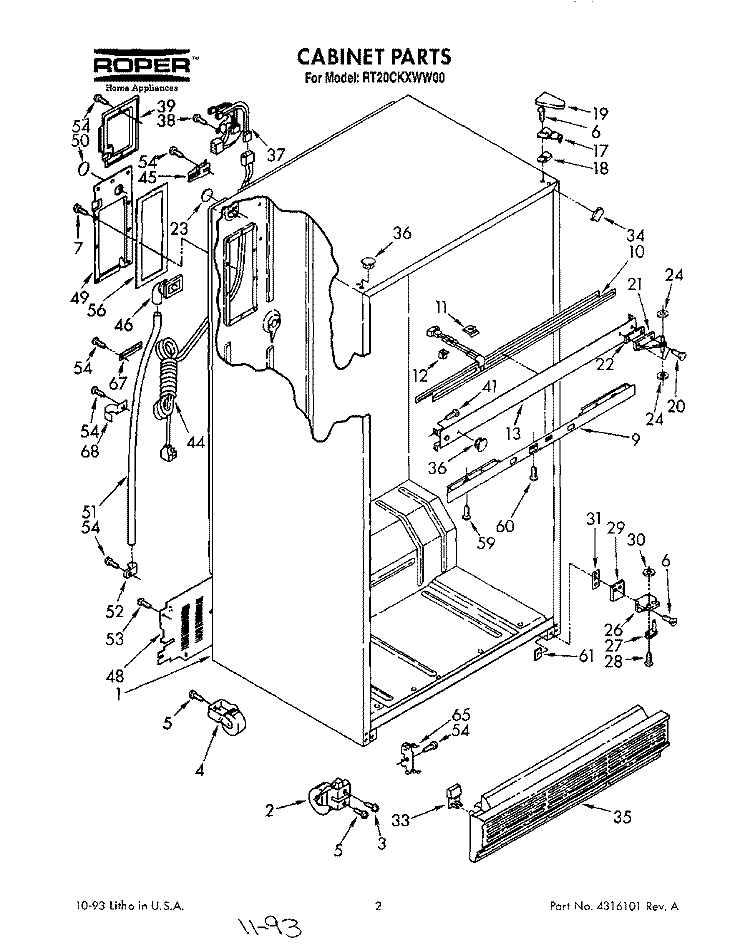 CABINET Diagram and Parts List for RT20CKXWW00  Roper Refrigerator