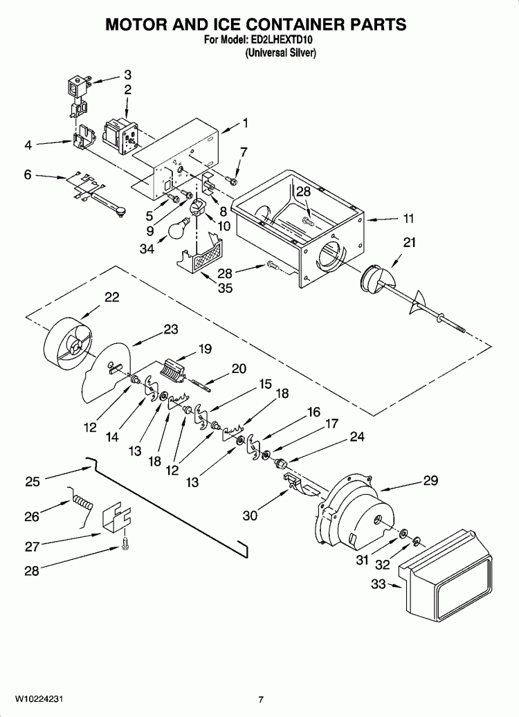 MOTOR AND ICE CONTAINER PARTS Diagram and Parts List for ED2LHEXTD10  Whirlpool Refrigerator