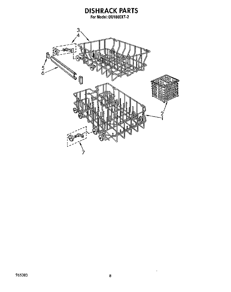 DISHRACK Diagram and Parts List for DU1800XT2  Whirlpool Dishwasher