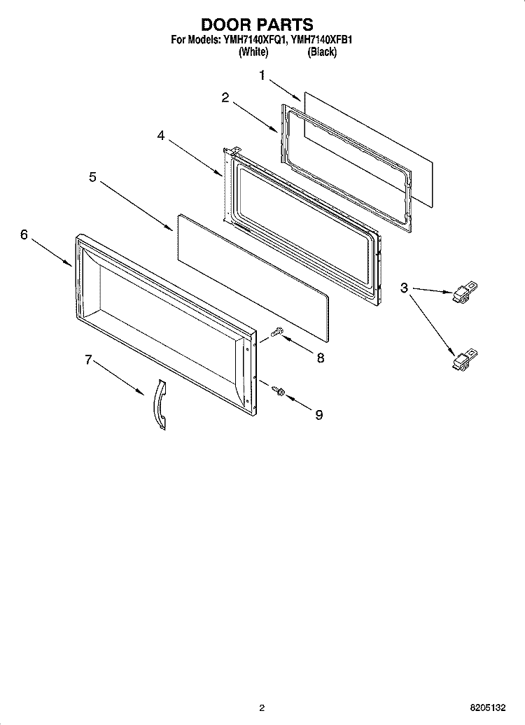 DOOR PARTS Diagram and Parts List for YMH7140XFB1  Whirlpool Microwave