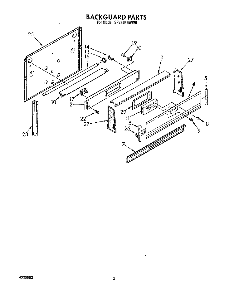 BACKGUARD, LIT/OPTIONAL Diagram and Parts List for SF395PEWW0  Whirlpool Range