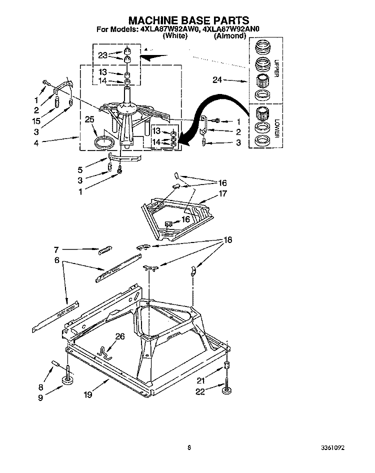 MACHINE BASE Diagram and Parts List for 4XLA87W92AW0  Whirlpool Washer