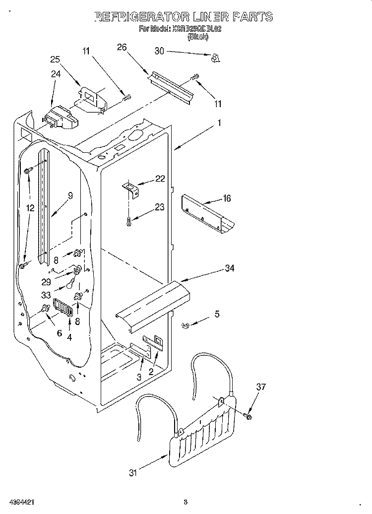 REFRIGERATOR LINER Diagram and Parts List for KSRB25QDBL02  KitchenAid Refrigerator