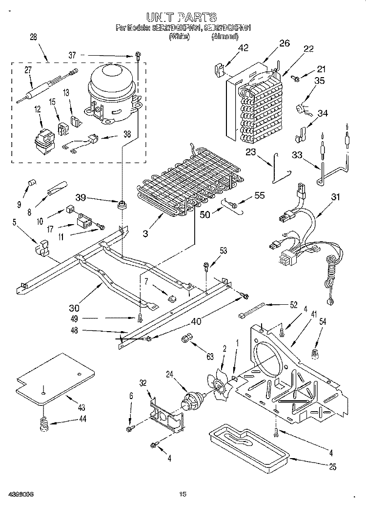 UNIT Diagram and Parts List for 8ED27DQXFN01  Whirlpool Refrigerator