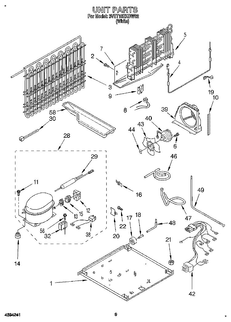 UNIT, LIT/OPTIONAL Diagram and Parts List for 3VET19ZKDW02  Whirlpool Refrigerator
