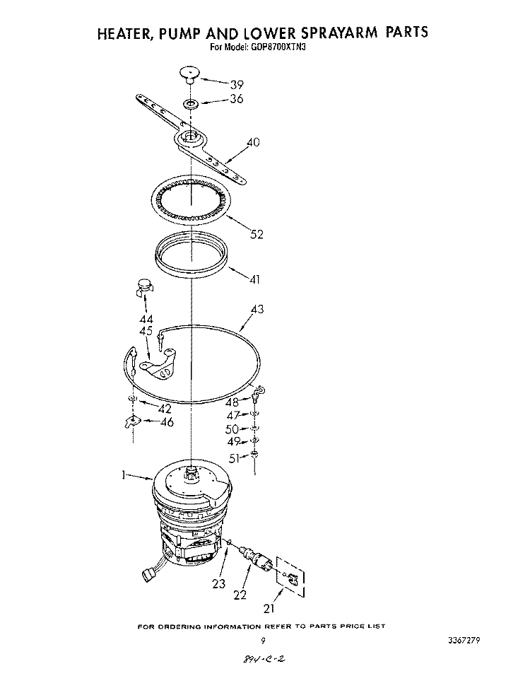 HEATER, PUMP AND LOWER SPRAY ARM Diagram and Parts List for GDP8700XTN3  Whirlpool Dishwasher