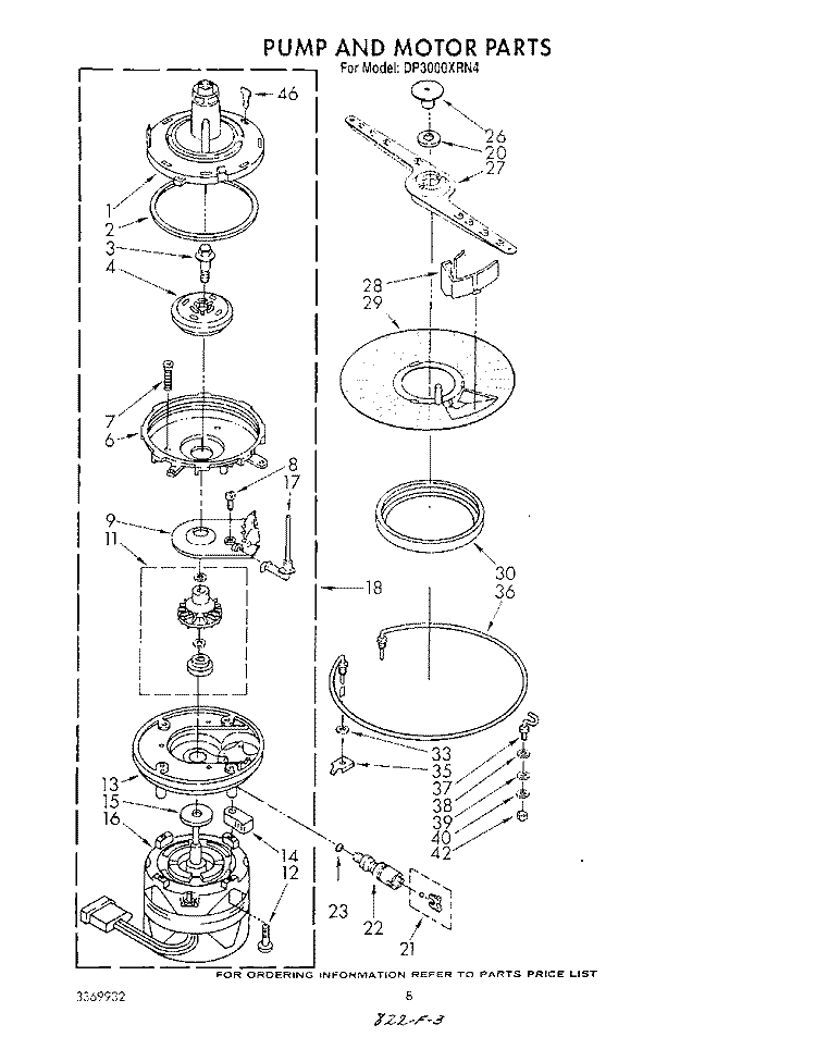 PUMP AND MOTOR Diagram and Parts List for DP3000XRN4  Whirlpool Dishwasher