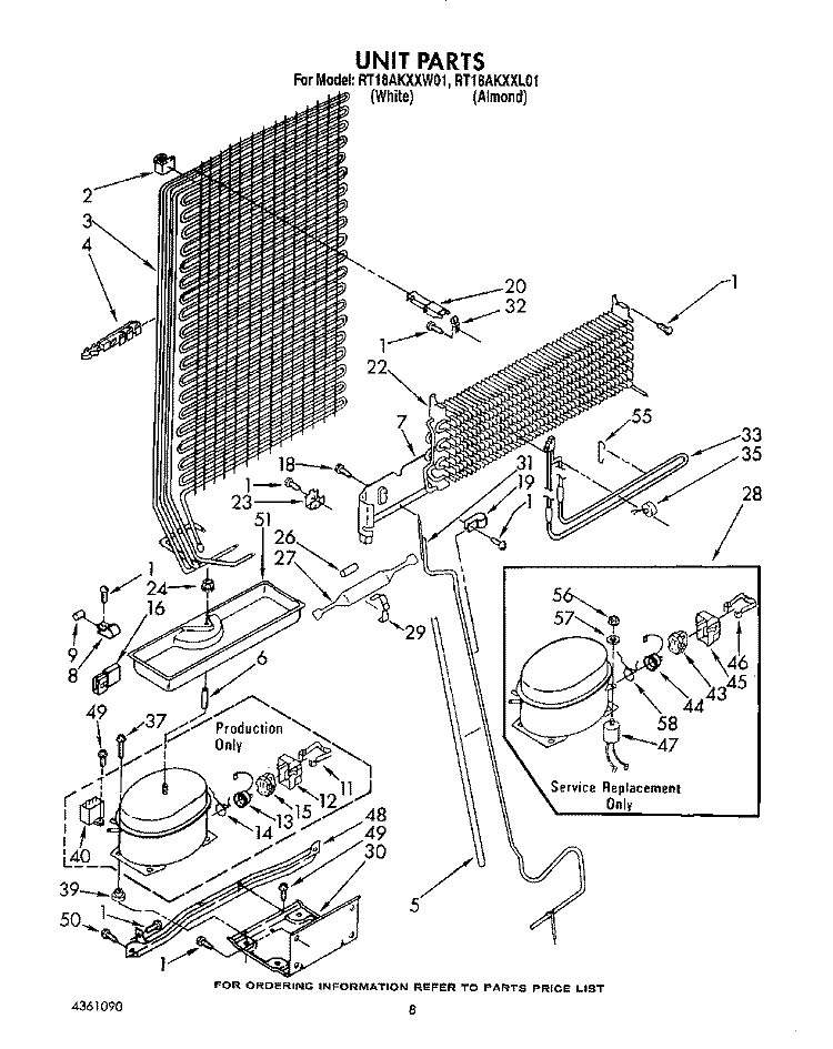 UNIT Diagram and Parts List for RT18AKXXW01  Roper Refrigerator