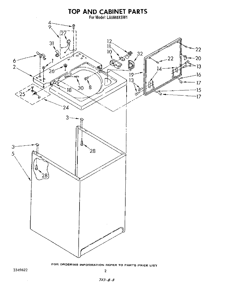 TOP AND CABINET , LITERATURE AND OPTIONAL Diagram and Parts List for LA5668XSW1  Whirlpool Washer