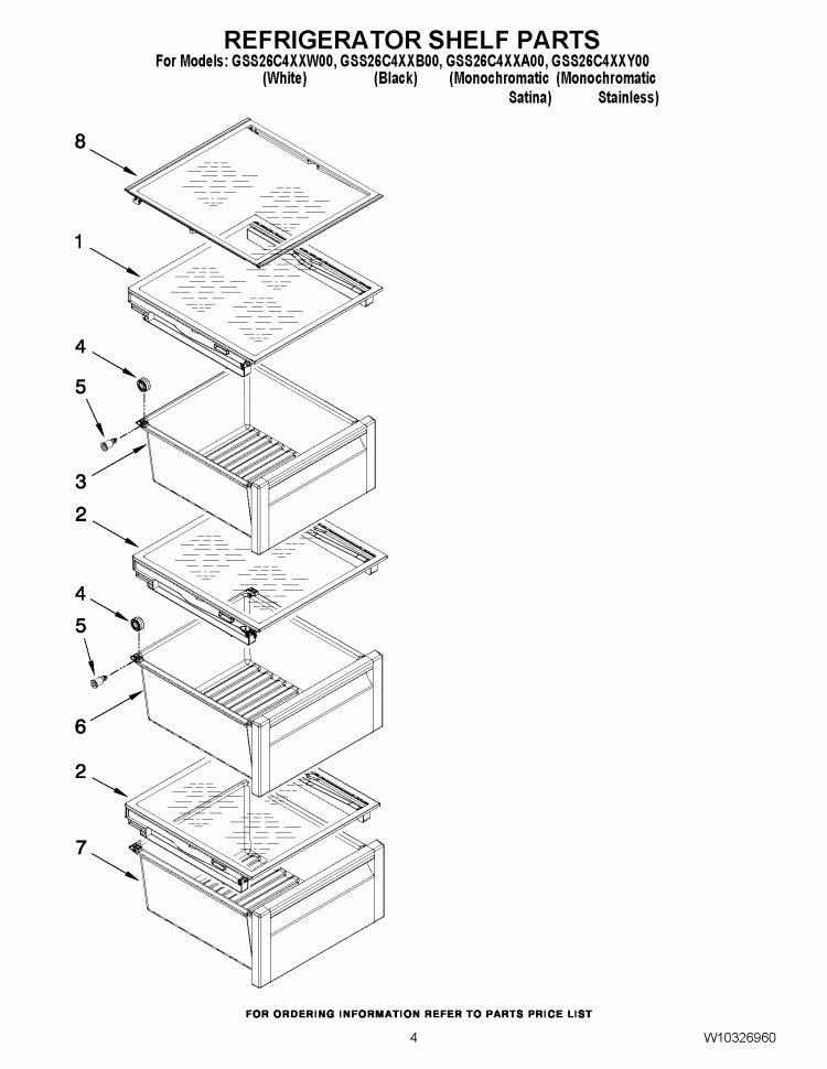REFRIGERATOR SHELF PARTS Diagram and Parts List for GSS26C4XXA00  Whirlpool Refrigerator