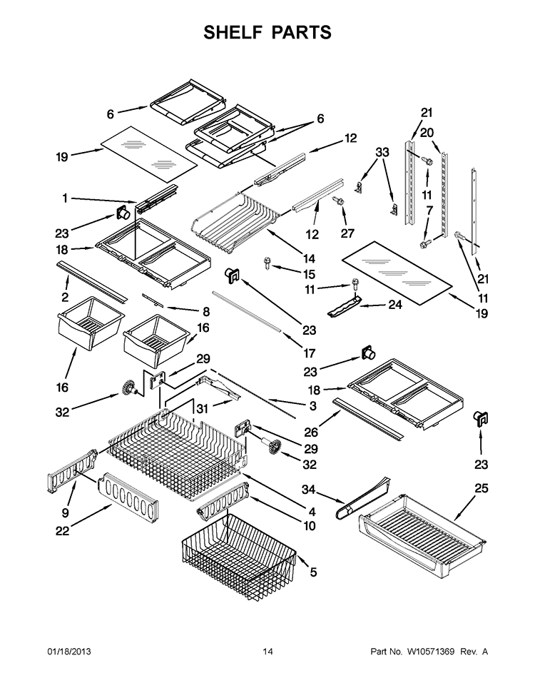 SHELF PARTS Diagram and Parts List for GX2FHDXVQ05  Whirlpool Refrigerator