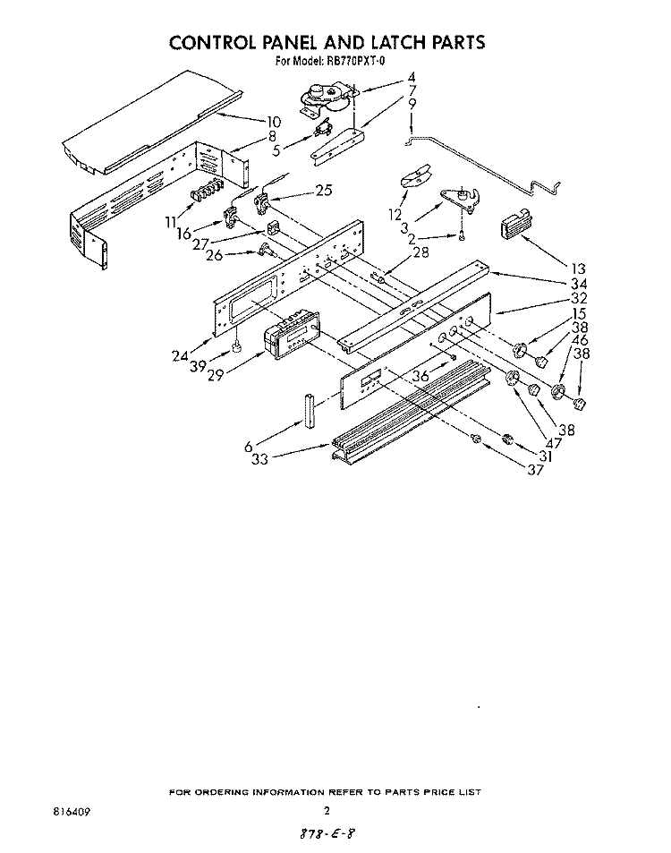CONTROL PANEL AND LATCH Diagram and Parts List for RB770PXT0  Whirlpool Range