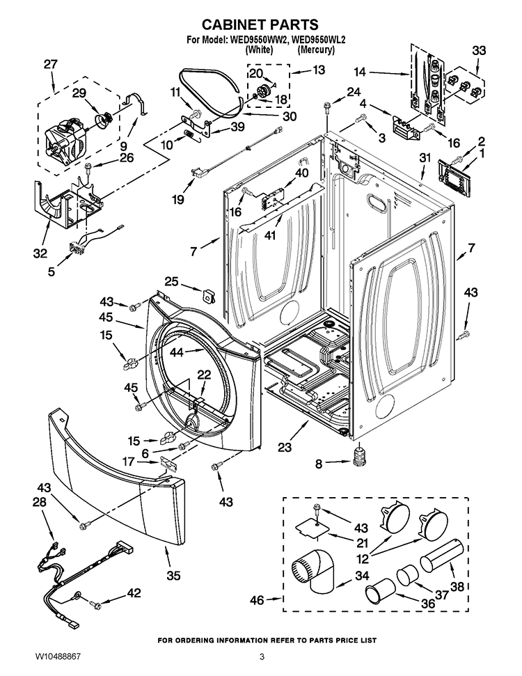 CABINET PARTS Diagram and Parts List for WED9550WL2  Whirlpool Dryer