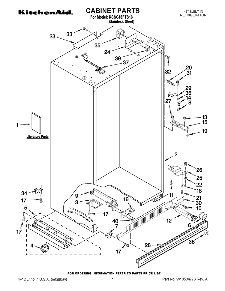 CABINET PARTS Diagram and Parts List for KSSC48FTS16  KitchenAid Refrigerator