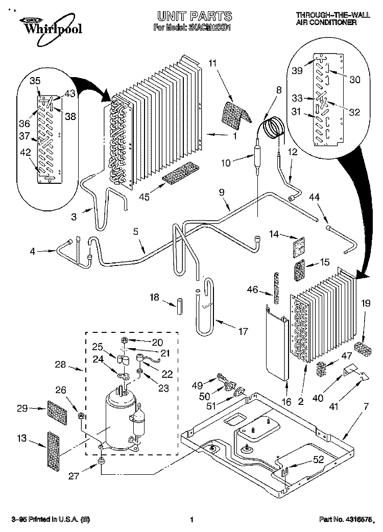 UNIT, LITERATURE Diagram and Parts List for 3XACM12XD1  Whirlpool Air Conditioner