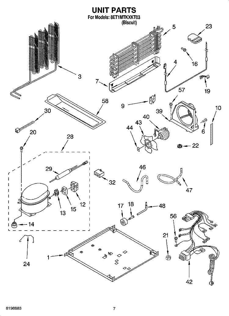 UNIT PARTS Diagram and Parts List for 8ET1MTKXKT03  Whirlpool Refrigerator
