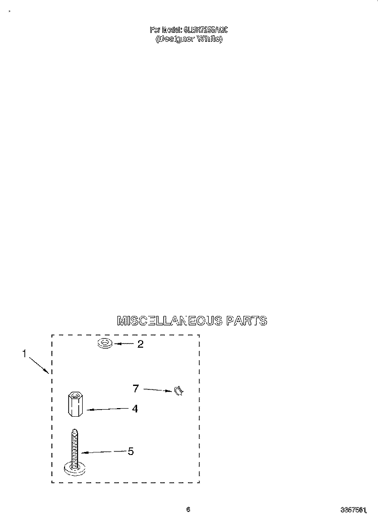 MISCELLANEOUS Diagram and Parts List for 6LBR7255AN0  Whirlpool Washer