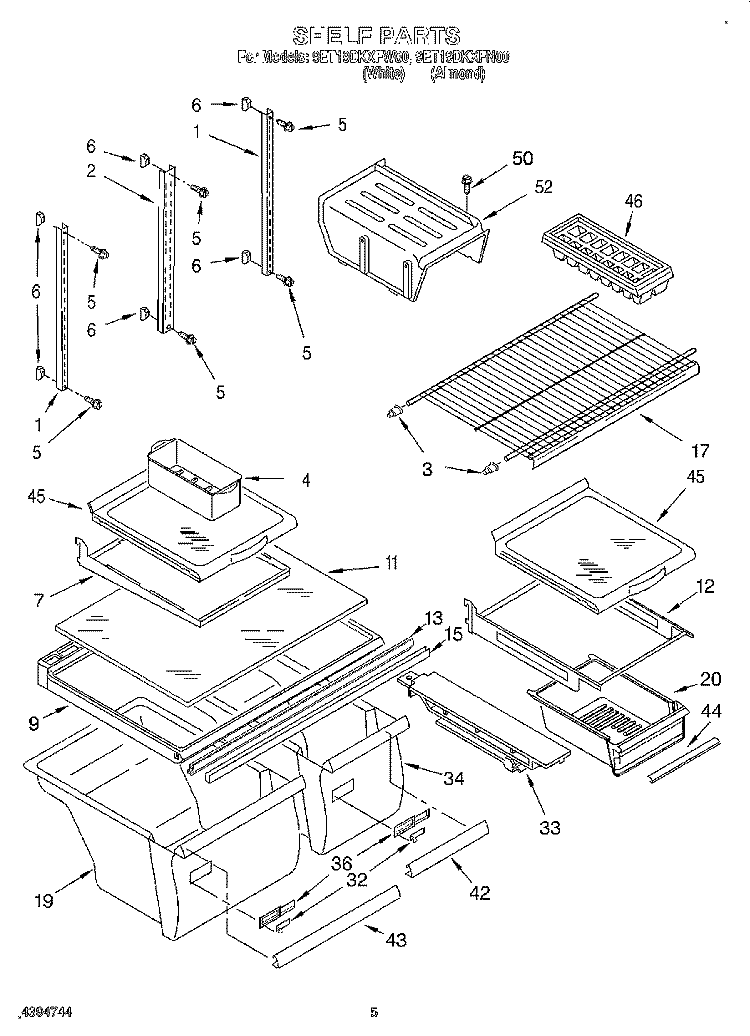 SHELF Diagram and Parts List for 9ET19DKXFW00  Whirlpool Refrigerator