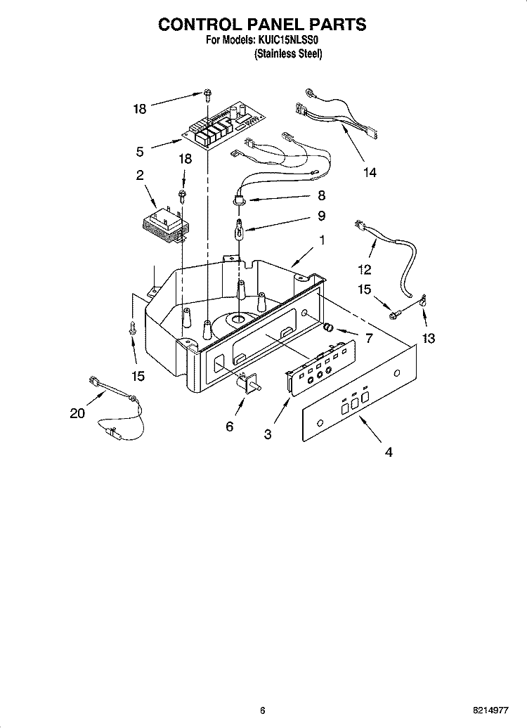 CONTROL PANEL PARTS Diagram and Parts List for KUIC15NLSS0  KitchenAid Ice Maker