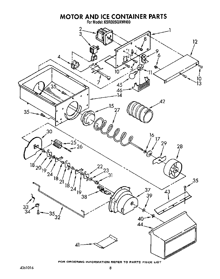 MOTOR AND ICE CONTAINER, LIT/OPTIONAL Diagram and Parts List for KSRB25QXWH00  KitchenAid Refrigerator