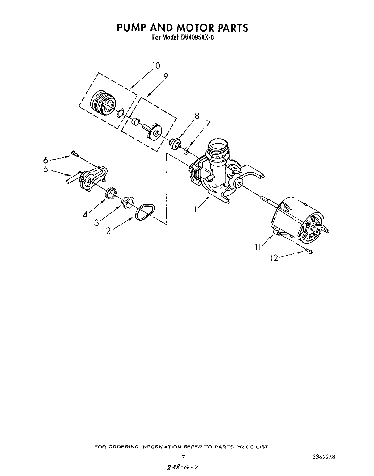 PUMP AND MOTOR Diagram and Parts List for DU4095XX0  Whirlpool Dishwasher