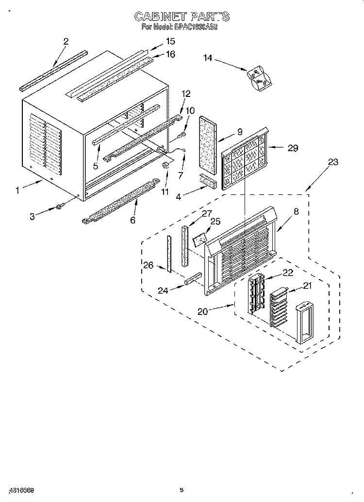 CABINET Diagram and Parts List for BPAC1830AS2  KitchenAid Air Conditioner